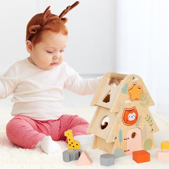 Children's Wooden Geometric Shapes 3D Building Blocks Cognitive Matching Smart House Early Education Educational Toys