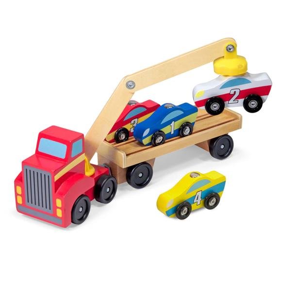 Wooden toy double-layer engineering vehicle, wooden children's simulation bulldozer, transport truck, puzzle toy