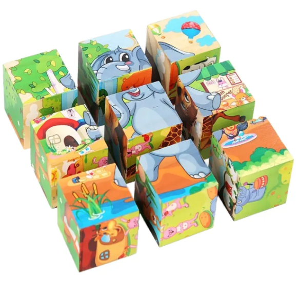 Children's wooden puzzle cube block new Montessori game and children's cartoon toys