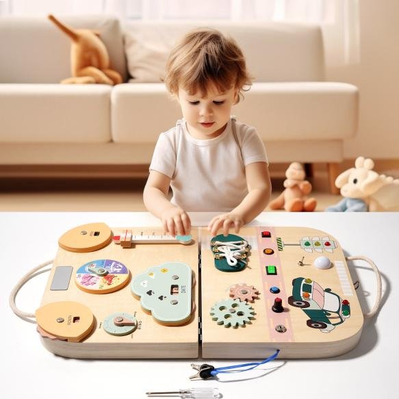 Montessori daily life teaching aids, such as light switch drawing board, busy board, hand-eye coordination wooden toys