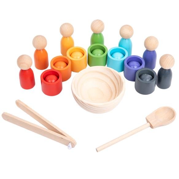 Montessori wooden seven-color ball and cup color classification for early childhood education