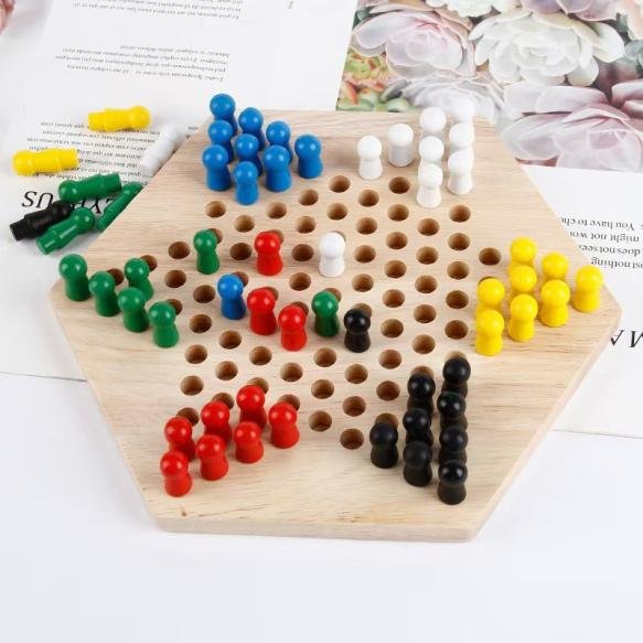 Children's hexagonal checkers, nine-in-a-row game, adult puzzle wooden checkers toy