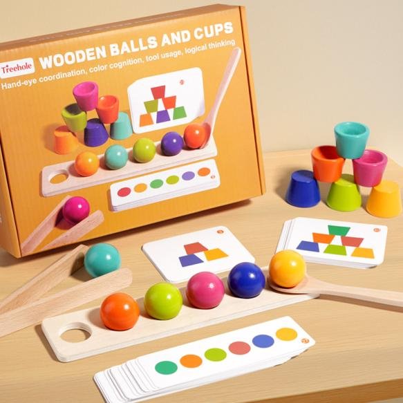 Montessori color ball stackable cup building block toy