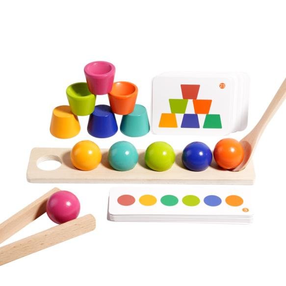 Montessori color ball stackable cup building block toy