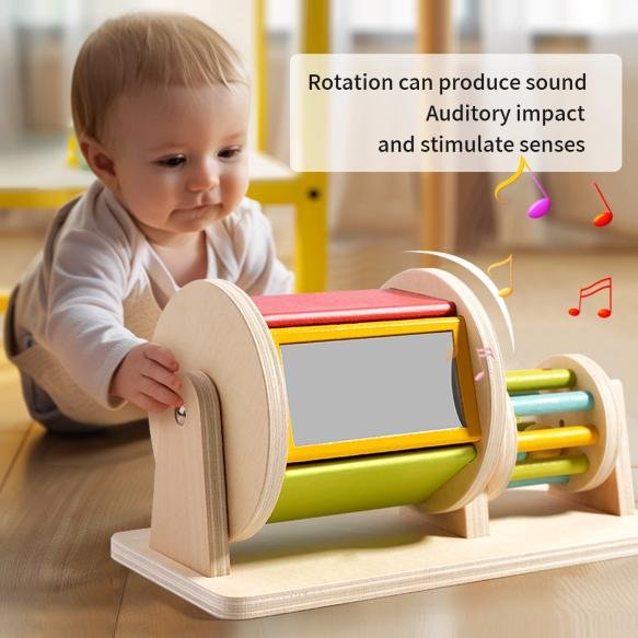 Wooden textile drum for infants and young children, color recognition, sensory focus, hand-eye coordination, Montessori early education toy